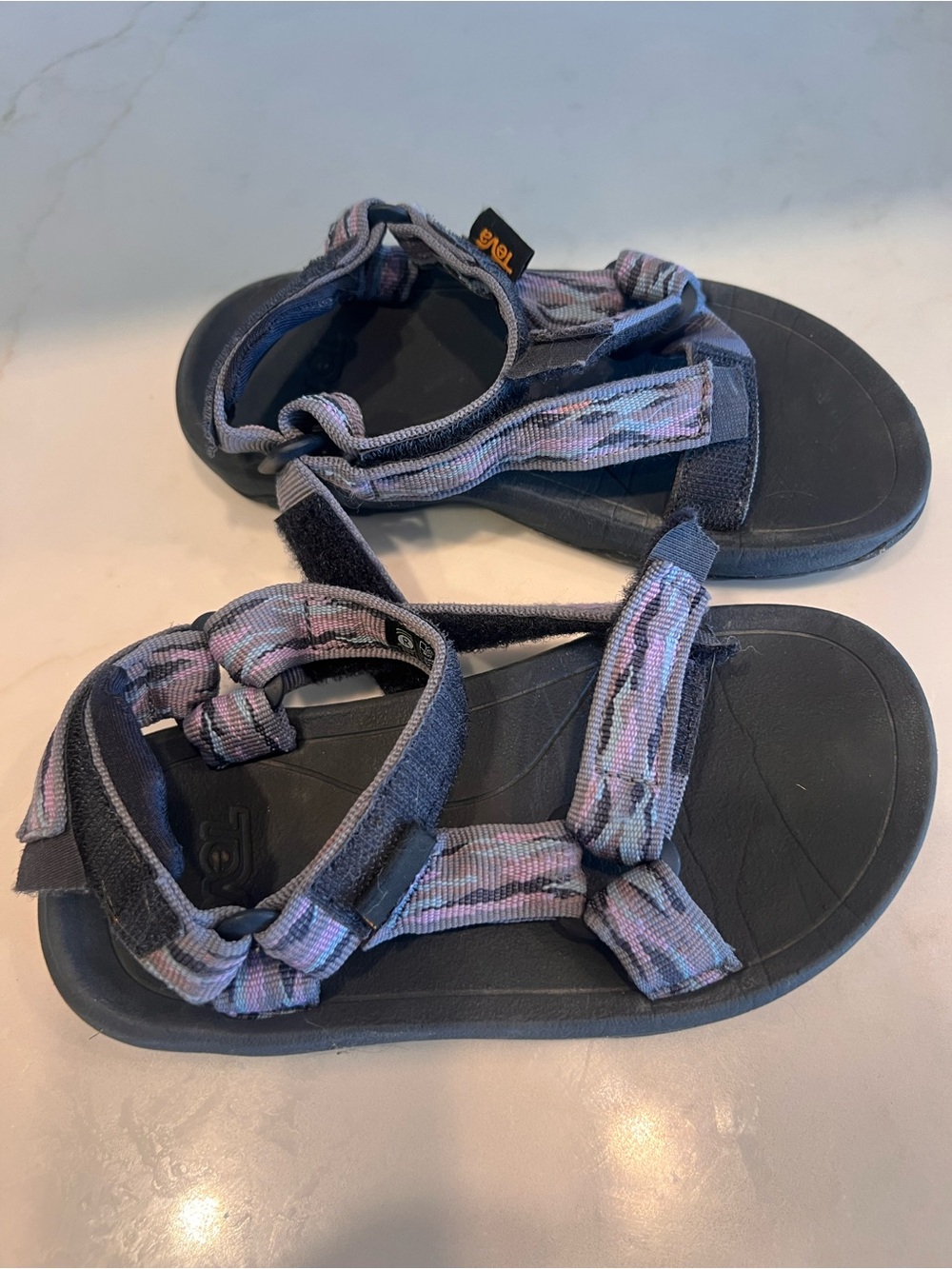 Teva Kids Gray Sandals with Pink & Blue Woven Straps
